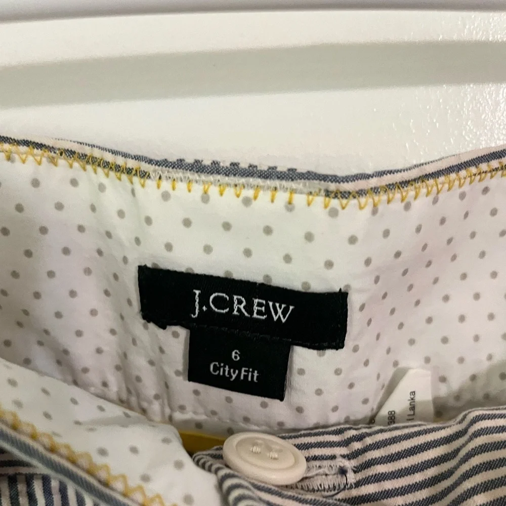 J.Crew Womens City Fit Cuffed Shorts White Blue Stripe Size 6